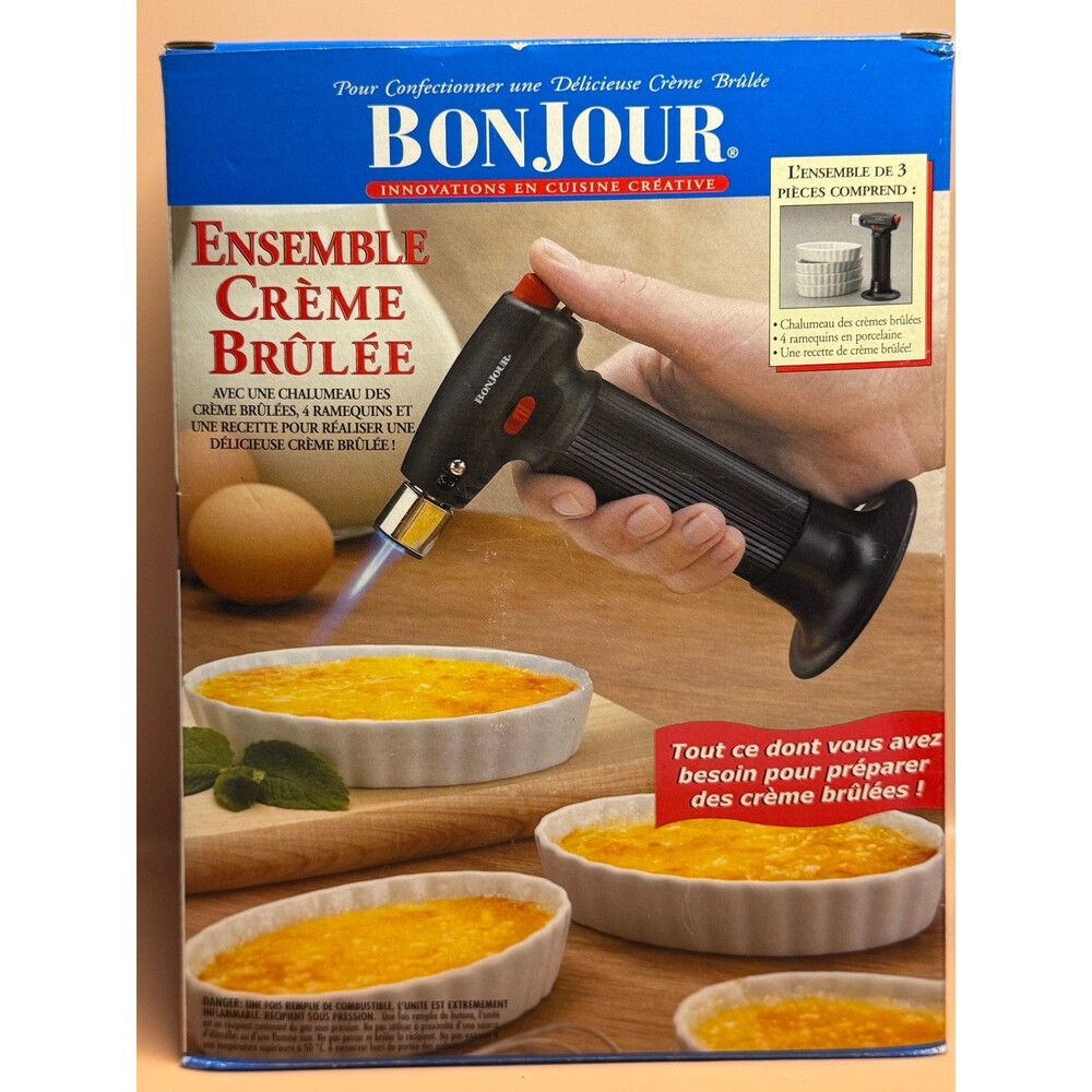 BONJOUR Crème Brûlée Set With 4 Porcelain Dishes NEVER USED (Bx 13)